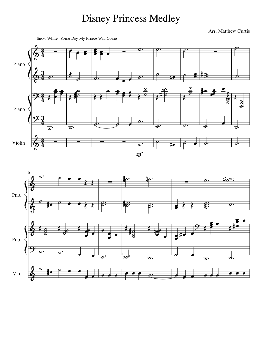 Disney Princess Medley Sheet music for Piano, Violin (Mixed Trio) |  Musescore.com