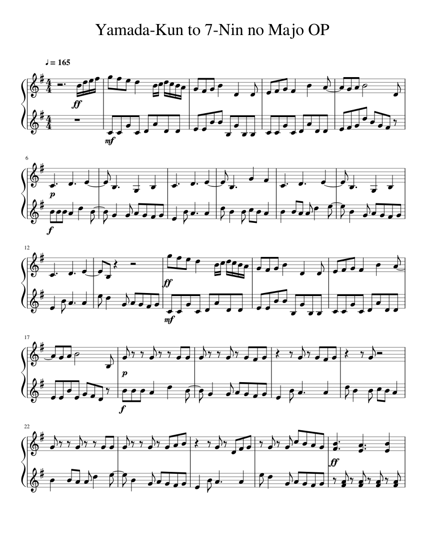 Yamada Kun to 7 Nin no Majo OP Violin Duet Sheet music for Piano (Solo) |  Musescore.com