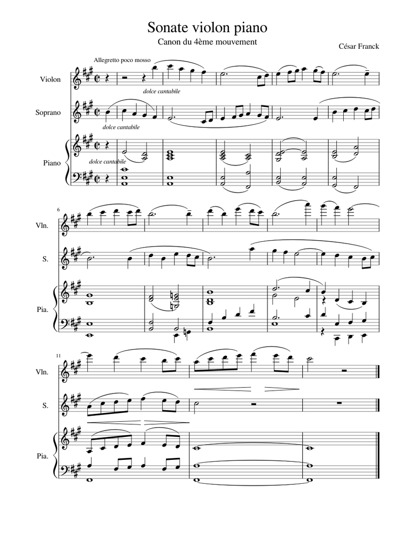 Sonate violon piano Sheet music for Piano, Soprano, Violin (Mixed Trio) |  Musescore.com