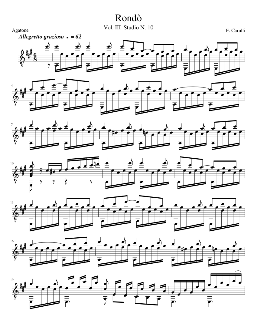 F. Carulli Vol.3° St.N.10 (Metodo) -Rondò- Allegretto grazioso Sheet music  for Guitar (Solo) | Musescore.com