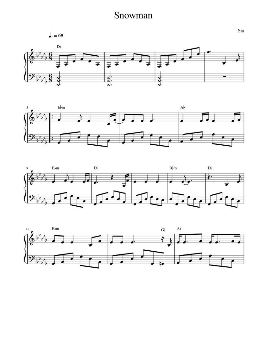 Snowman - Sia Sheet music for Piano (Solo) | Musescore.com