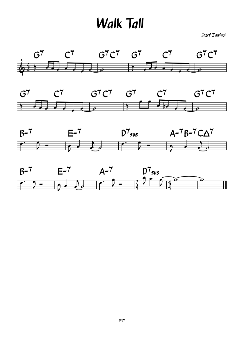 Walk Tall Joe Zawinul Sheet Music With Chords For Piano Solo Easy Walk Tall Joe Zawinul Sheet Music With Chords For Piano Solo Easy