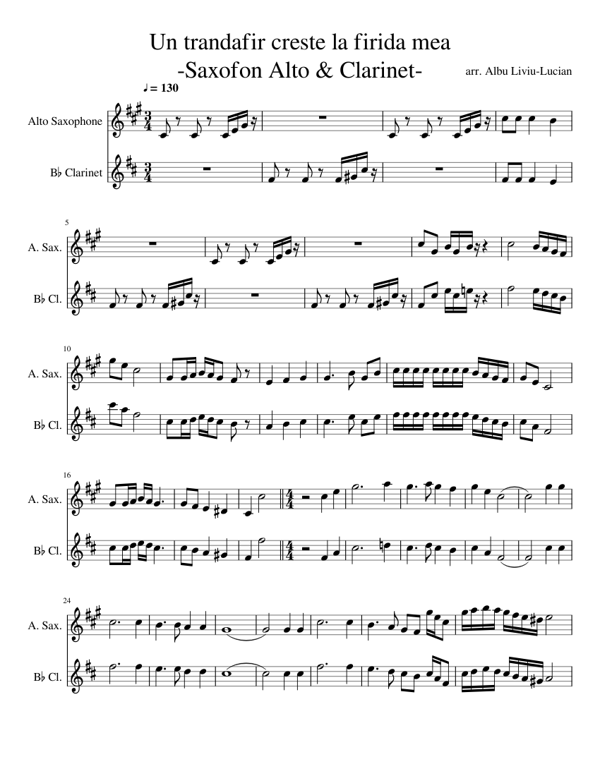 Un Trandafir Creste la Frida Mea Sheet music for Clarinet in b-flat,  Saxophone alto (Woodwind Duet) | Musescore.com