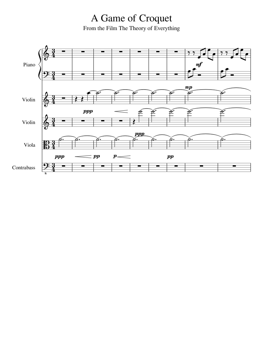 A Game of Croquet Sheet music for Piano, Contrabass, Violin, Viola (Mixed  Quintet) | Musescore.com
