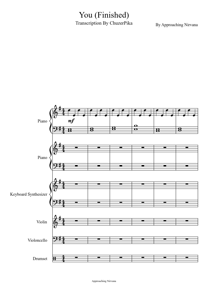 You By Approaching Nirvana Sheet Music For Piano Violin Mixed Trio Musescore Com