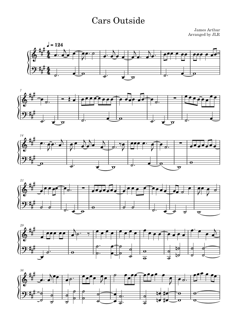 Cars outside – James Arthur (Easy) Sheet music for Piano (Solo ...