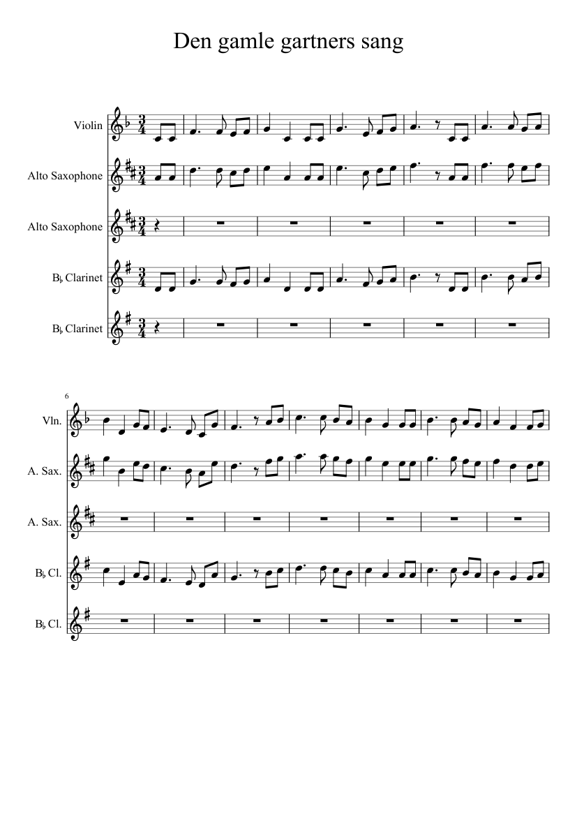 Den gamle gartners sang alle stemmer Sheet music for Violin (Solo) Musescore.com