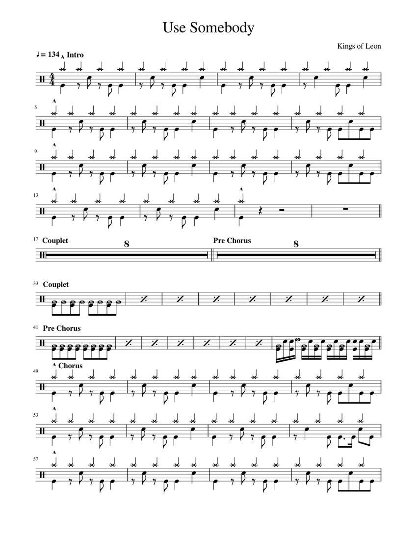 Kings of Leon - Use Somebody - Drums Sheet music for Drum group (Solo) |  Musescore.com