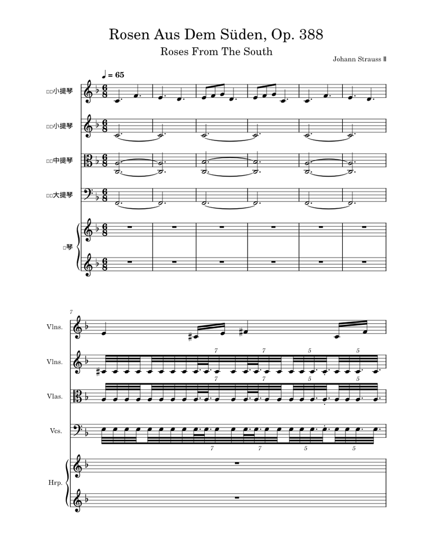 Rosen aus dem Süden, Walzer, op. 388 – Johann Strauss Sr. Sheet music for  Harp, Strings group (String Ensemble) | Musescore.com