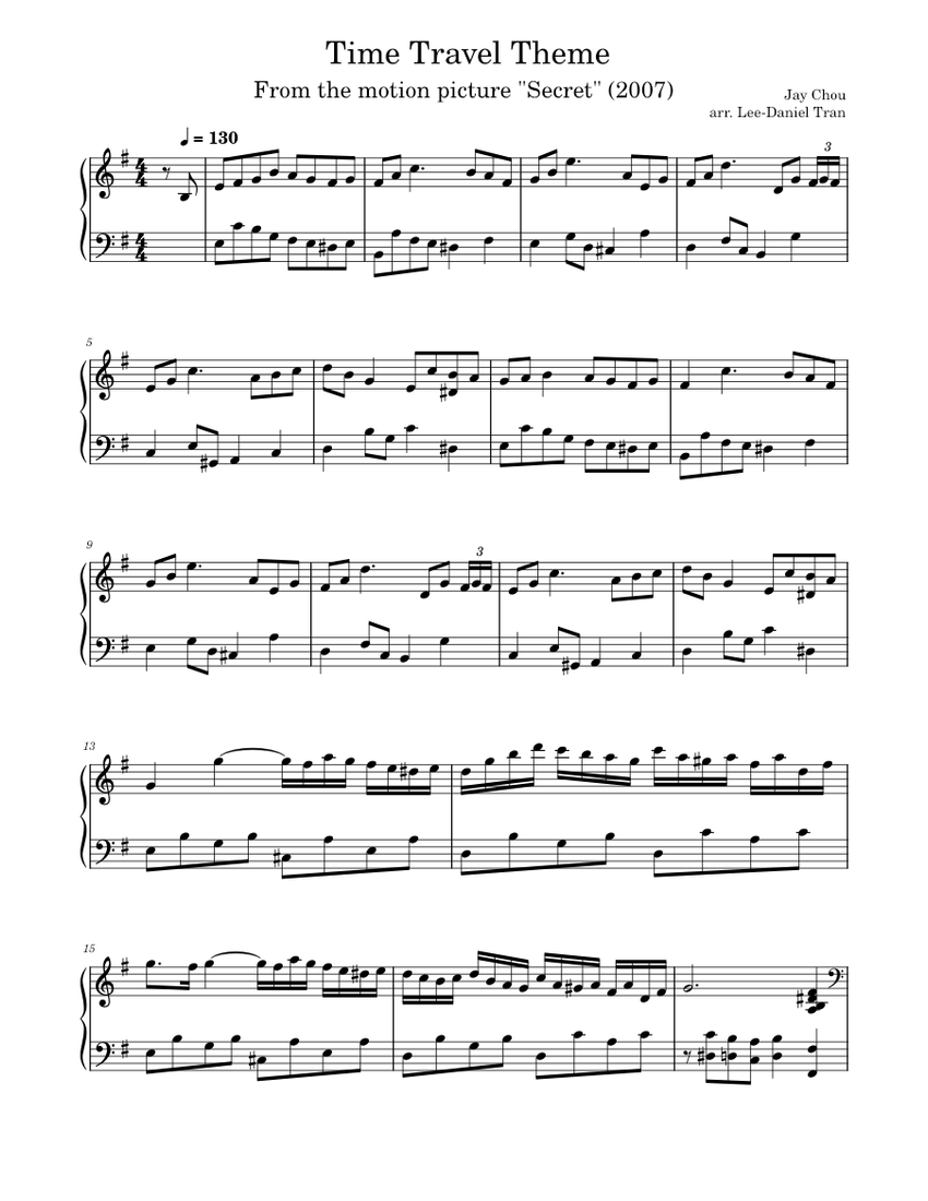 sheet piano time travel theme