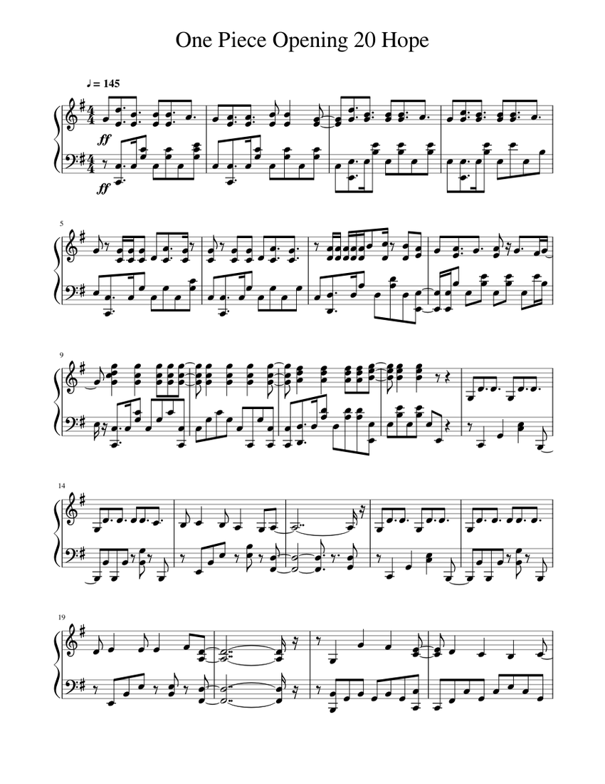 Hope One Piece Sheet Music For Piano Solo Musescore Com
