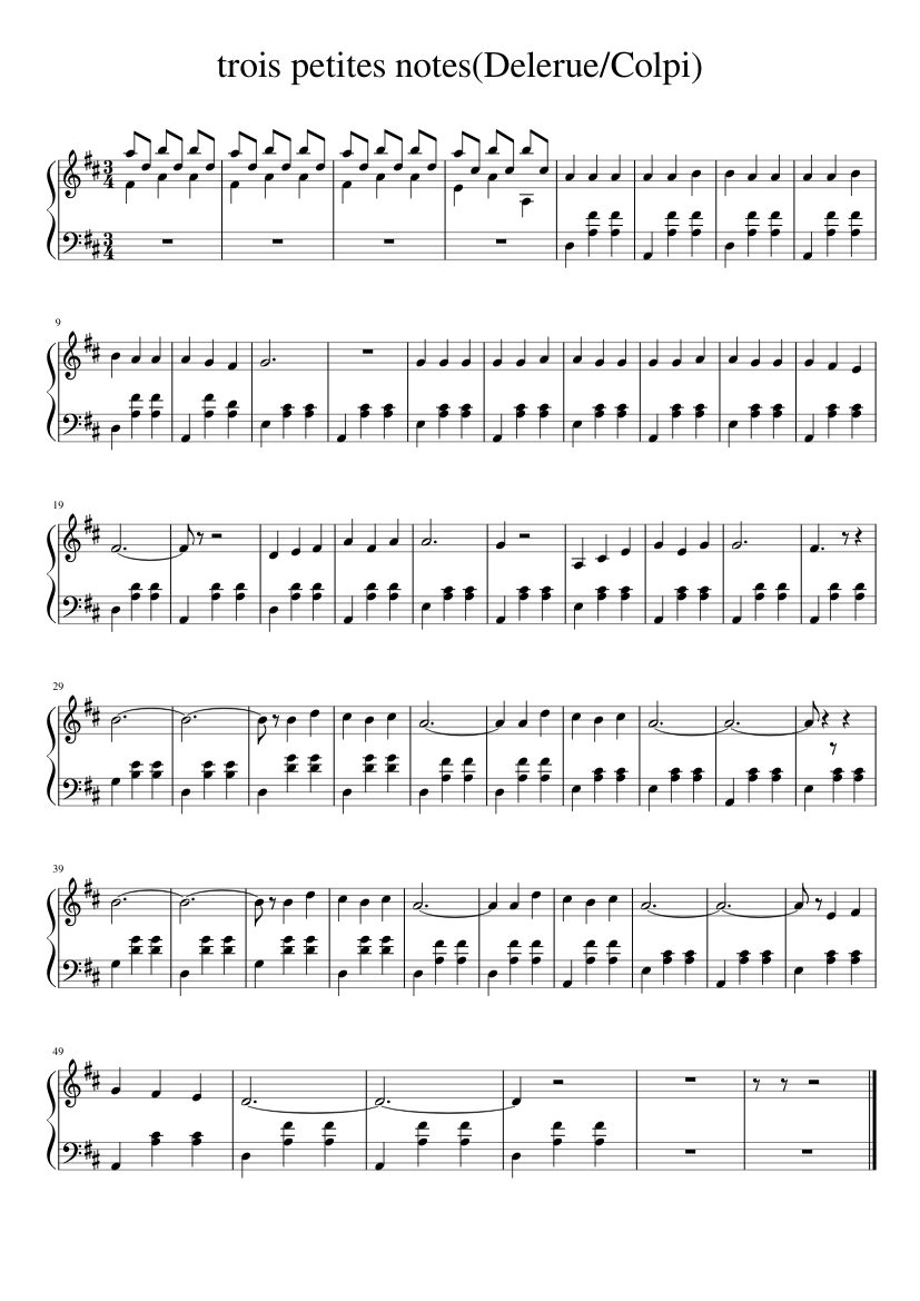 trois petites notes(Delerue/Colpi) Sheet music for Piano (Solo) |  Musescore.com