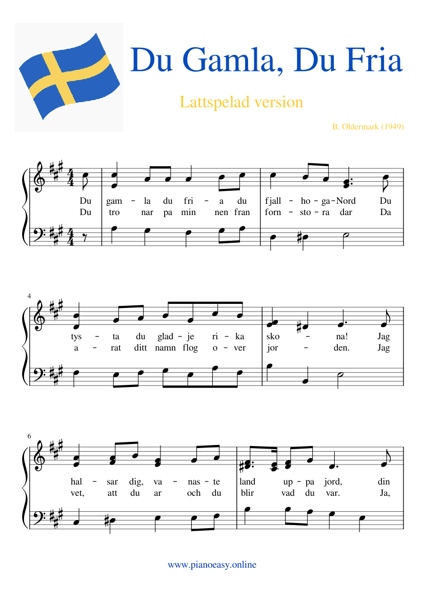 Swedish national anthem du gamla du fria Misc Traditional piano tutorial