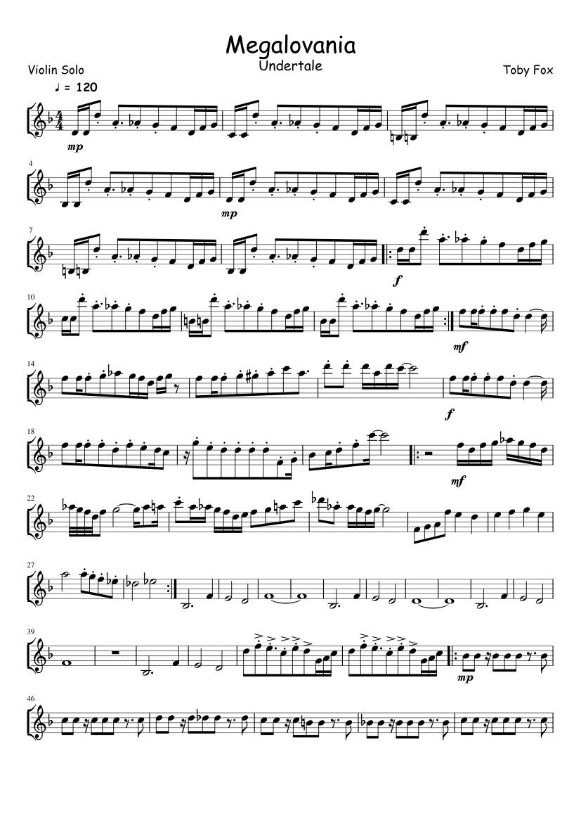 Megalovania Violin Solo Sheet Music For Violin Solo Musescore Com - roblox sheet music megalovania