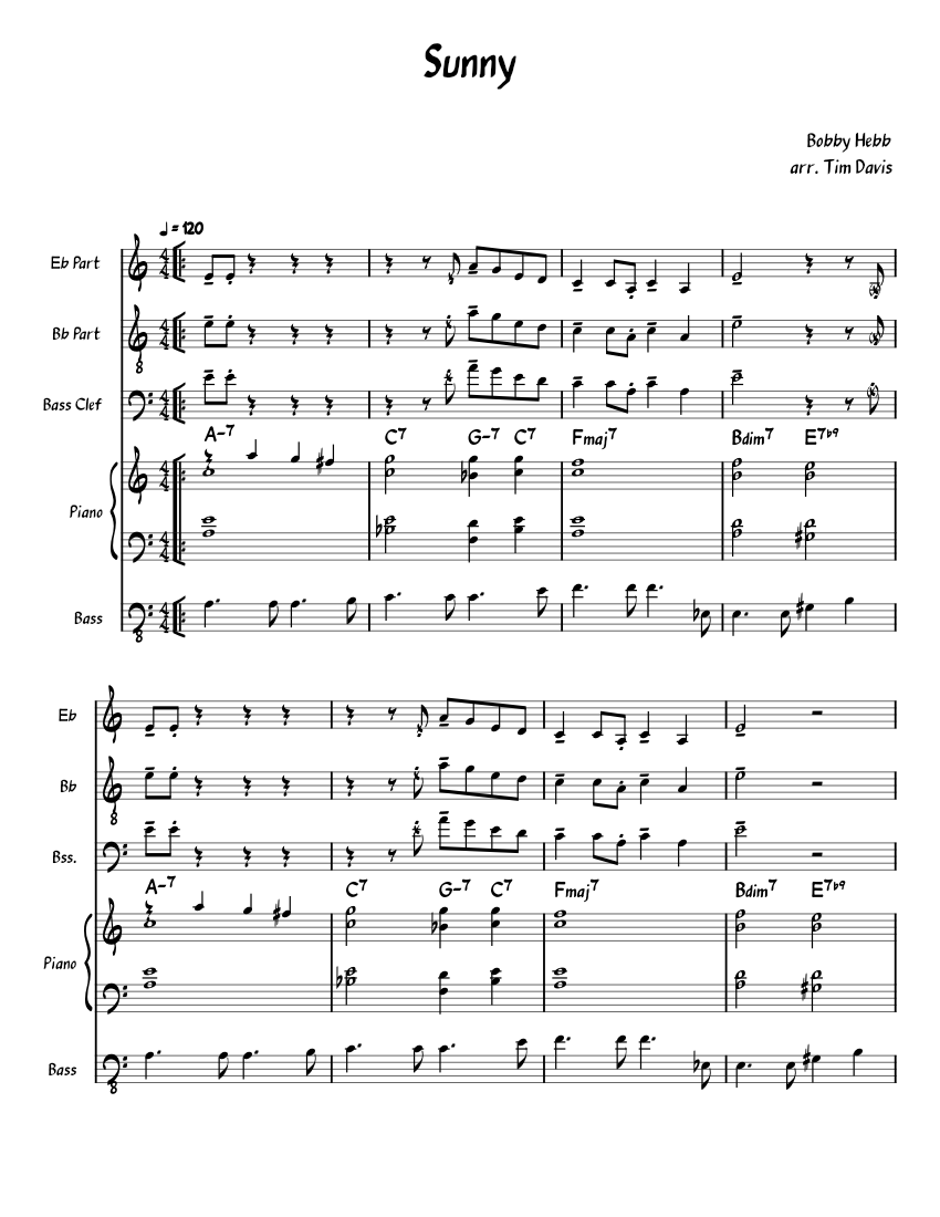 sunny jazz piano chord chart