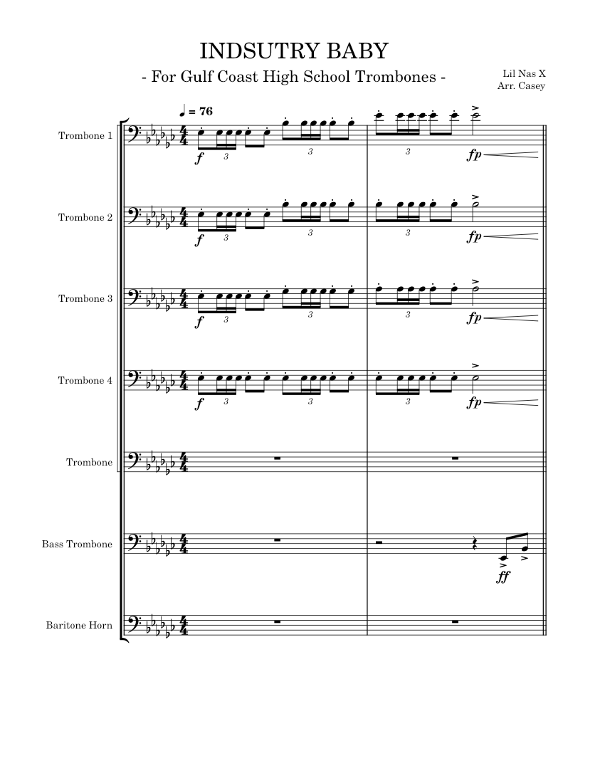 INDUSTRY BABY Sheet music for Trombone, Trombone bass, Baritone horn