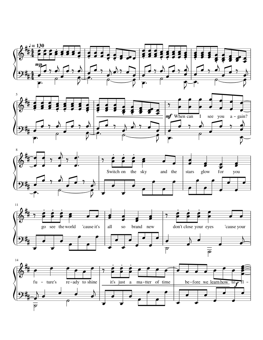 When Can I See You Again Piano Sheet Music For Piano Solo Musescore Com