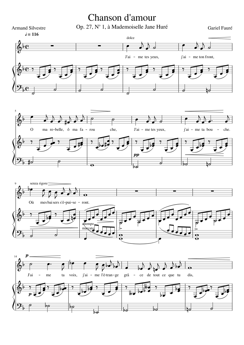 Chanson d'amour F major Sheet music for Piano, Vocals (Piano-Voice) |  Musescore.com