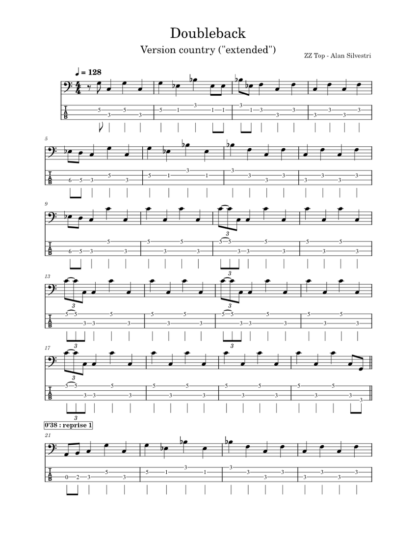 tynd sand lindre Doubleback – ZZ Top (country version) - Back to the future 3 Sheet music  for Bass guitar (Solo) | Musescore.com