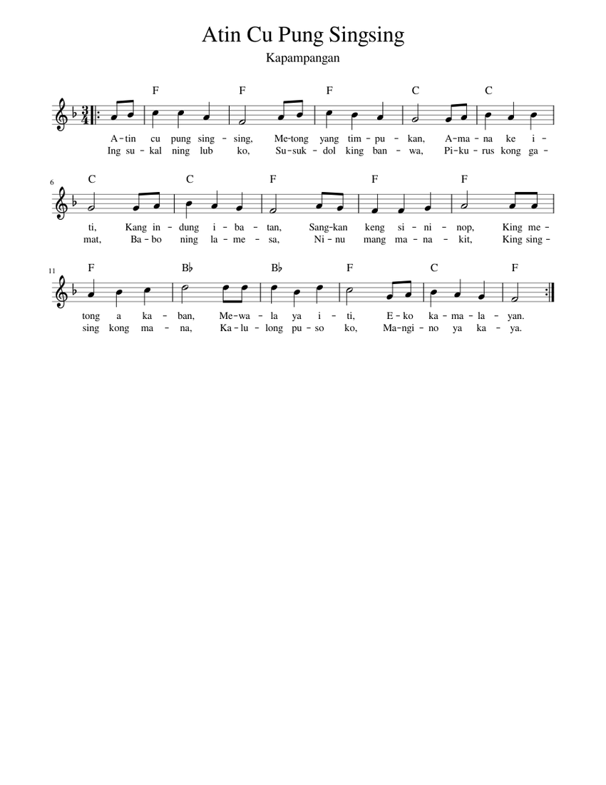 Atin Cu Pung Singsing Sheet Music For Piano Solo Musescore Com