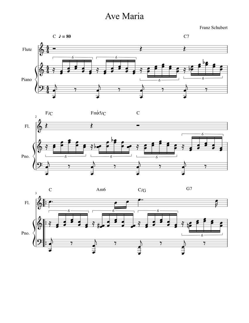 Ave Maria Schubert Sheet music for Piano, Flute (Solo) | Musescore.com