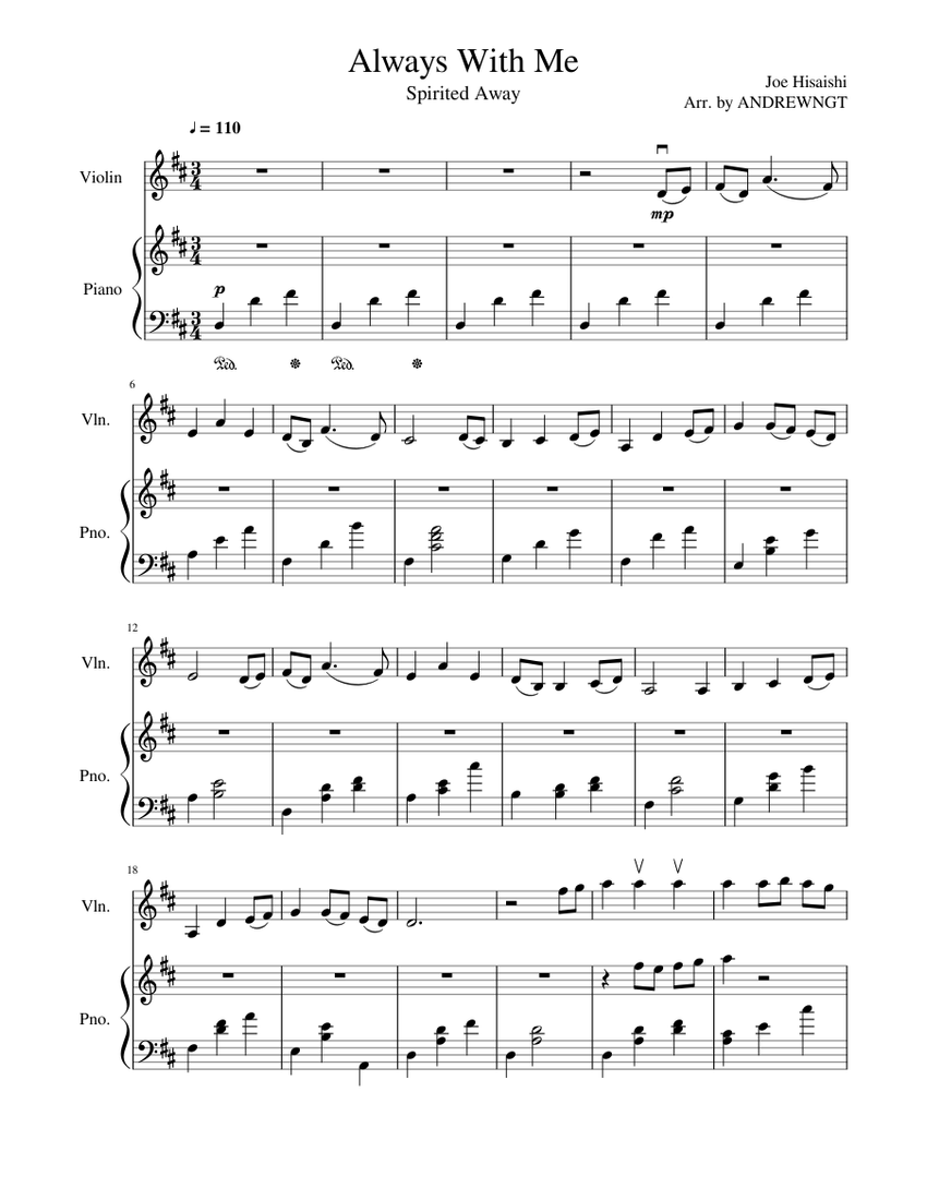 Always with Me Duet Sheet music for Piano, Violin (Solo) | Musescore.com