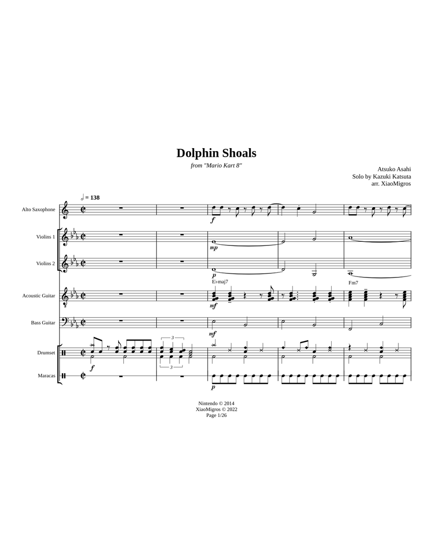 Dolphin Shoals Mario Kart 8 Sheet music for Saxophone alto, Guitar