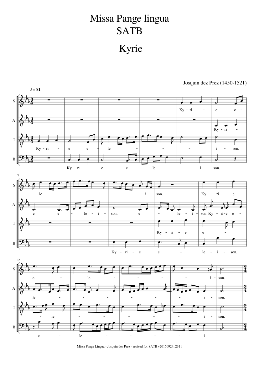 Missa Pange Lingua Josquin Des Prez Satb Sheet Music For Soprano Tenor Alto Bass Choral Musescore Com