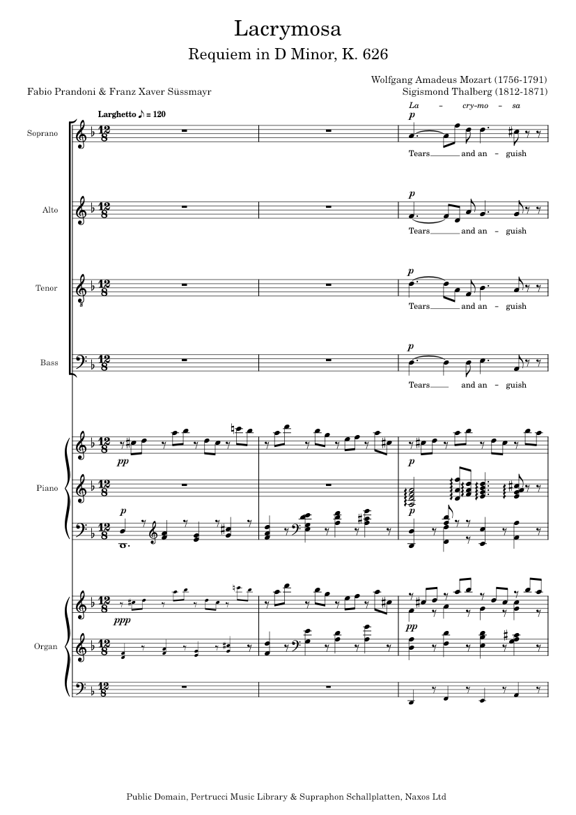 Lacrymosa from Requiem Mass, K626 – Wolfgang Amadeus Mozart Sheet music ...