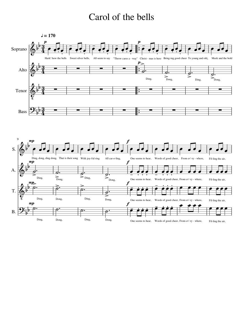 Carol of the Bells SATB Sheet music for Soprano, Alto, Tenor, Bass ...