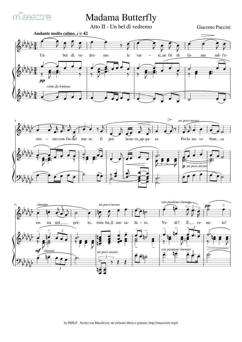 MADAMA BUTTERFLYマダムバタフライ蝶々夫人 ピアノヴォーカルスコア Madama Butterfly Sheet Music for Piano, Vocals (Piano-Voice