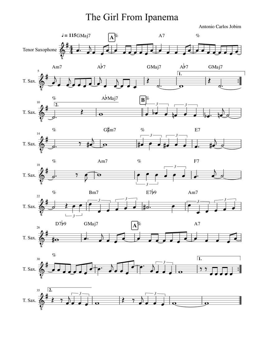The Girl From Ipanema Sheet music for Saxophone (Tenor) (Solo