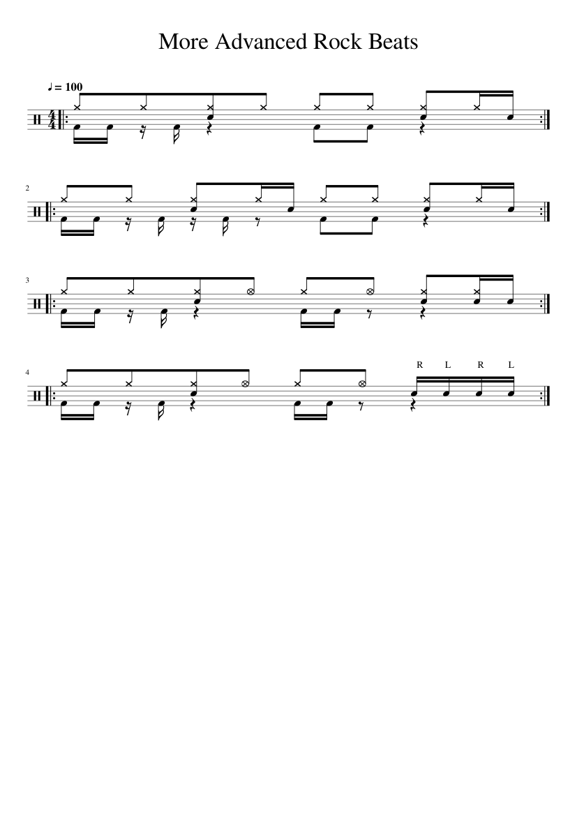More Advanced Rock Beats Sheet Music for Drum group (Solo) | MuseScore.com