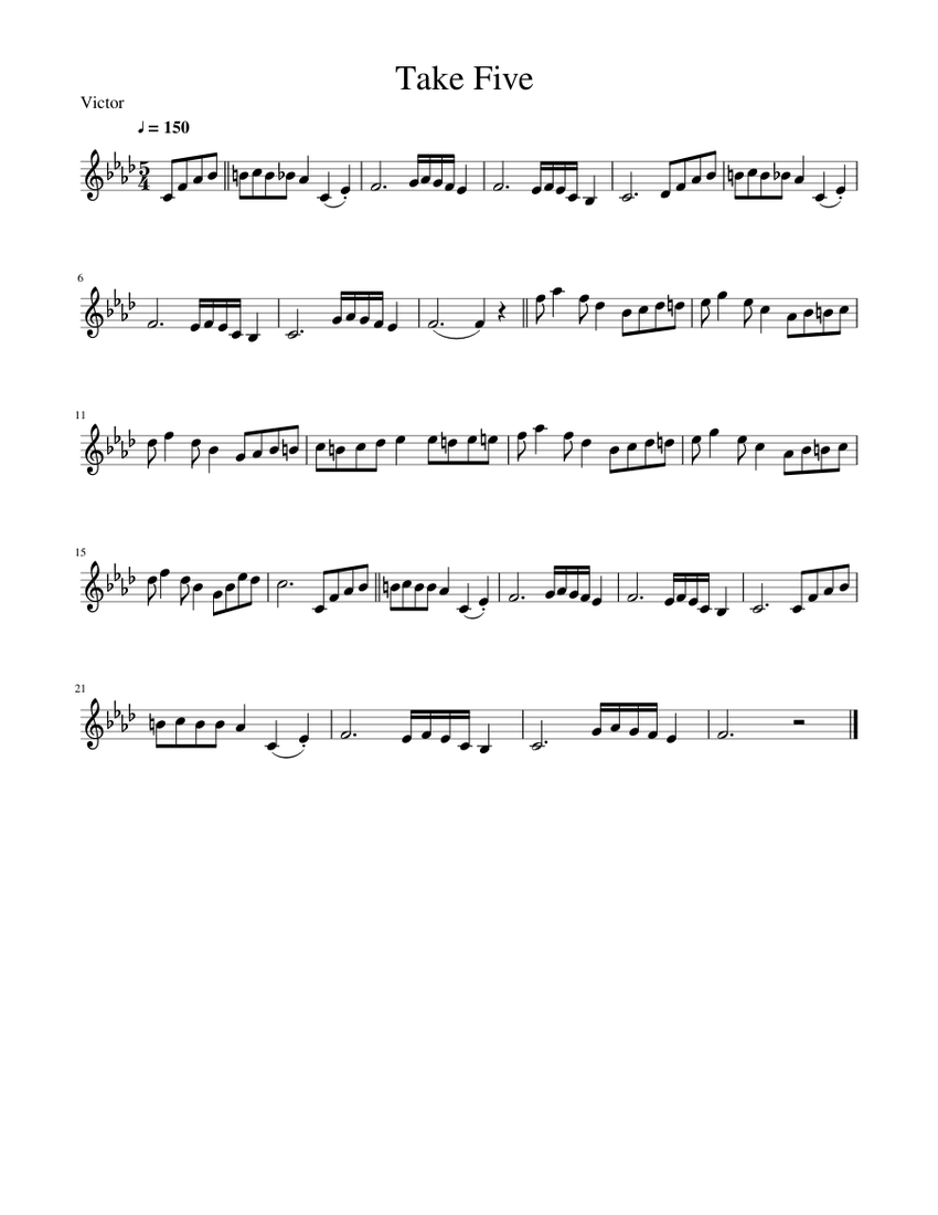 Take Five Sheet music for Saxophone tenor (Solo) | Musescore.com