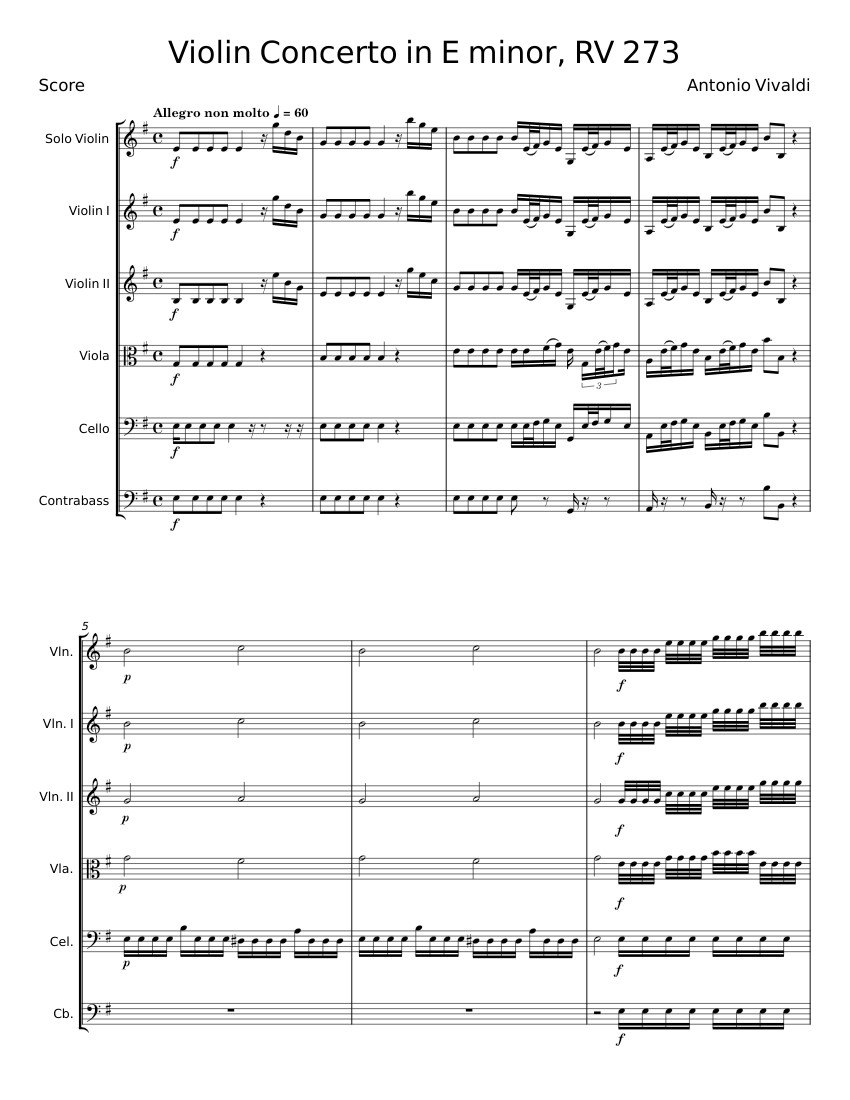 Violin Concerto in E minor, RV 273 - Antonio Vivaldi Sheet Music for ...