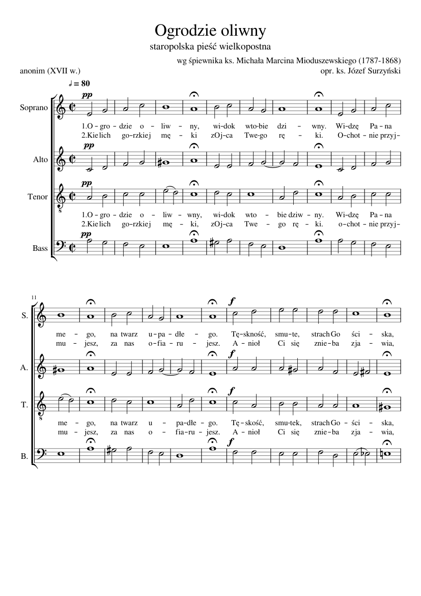 Ogrodzie oliwny Sheet Music for Soprano, Alto, Tenor, Bass voice