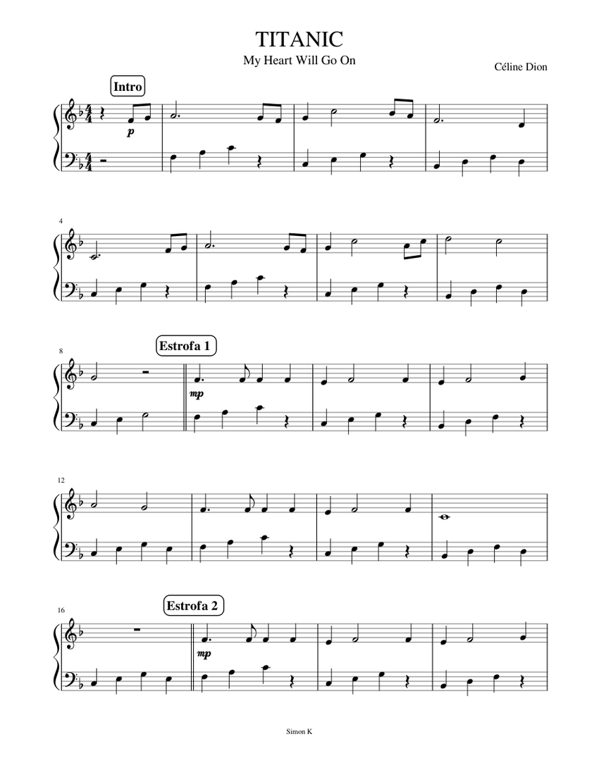 Tema de "Titanic" (piano muy facil) Sheet music for Piano (Solo) |  Musescore.com