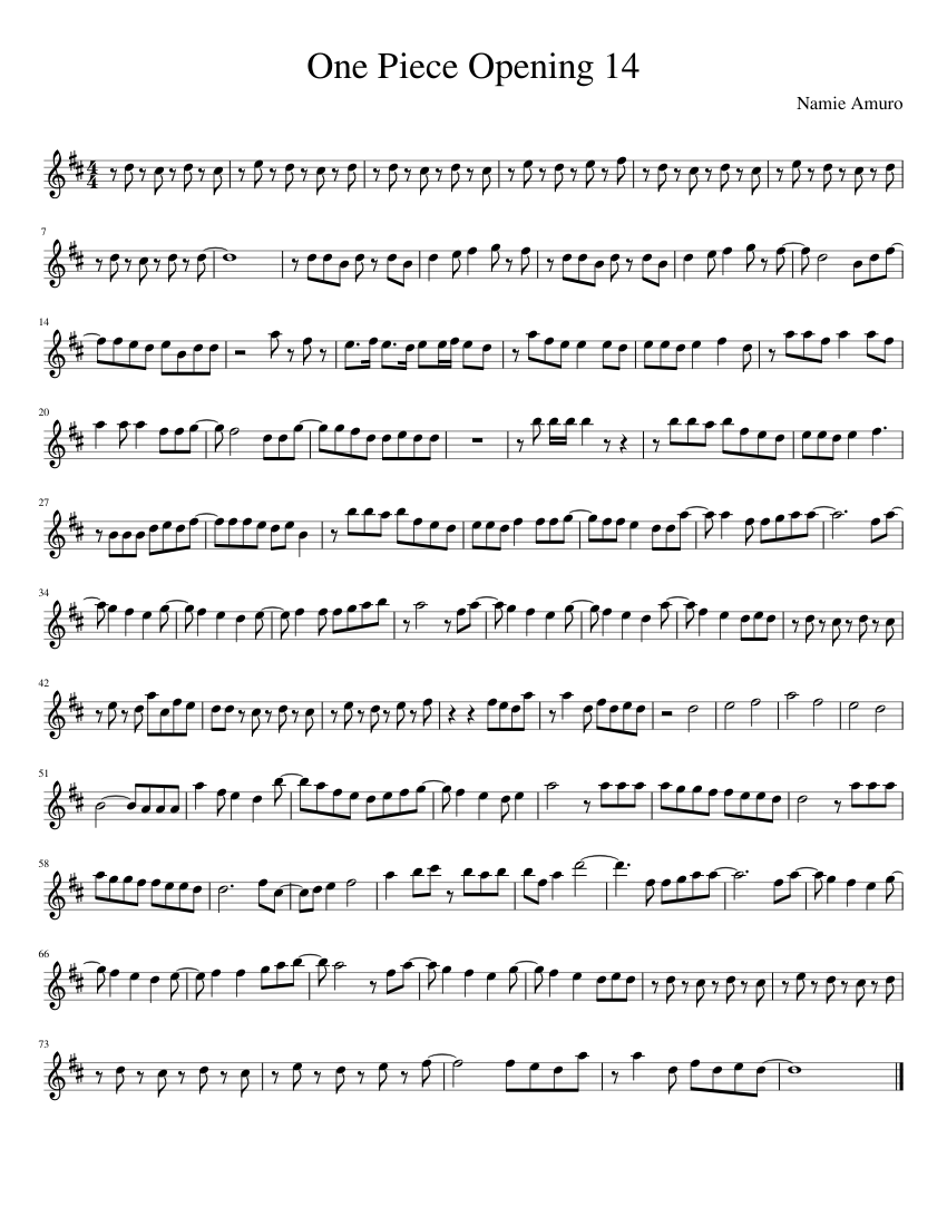 One Piece Opening 14 Fight Together Sheet Music For Flute Solo Musescore Com
