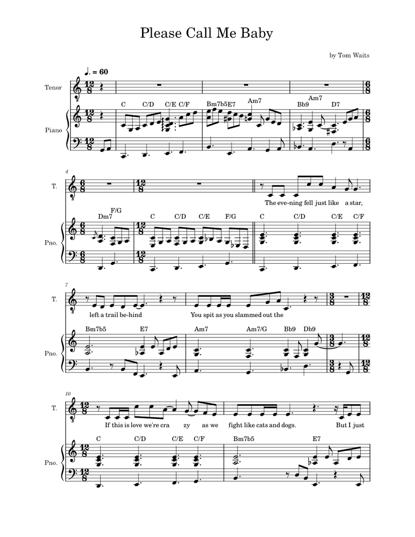 Please call me baby – Tom Waits Sheet music for Piano, Tenor (Piano-Voice)  | Musescore.com