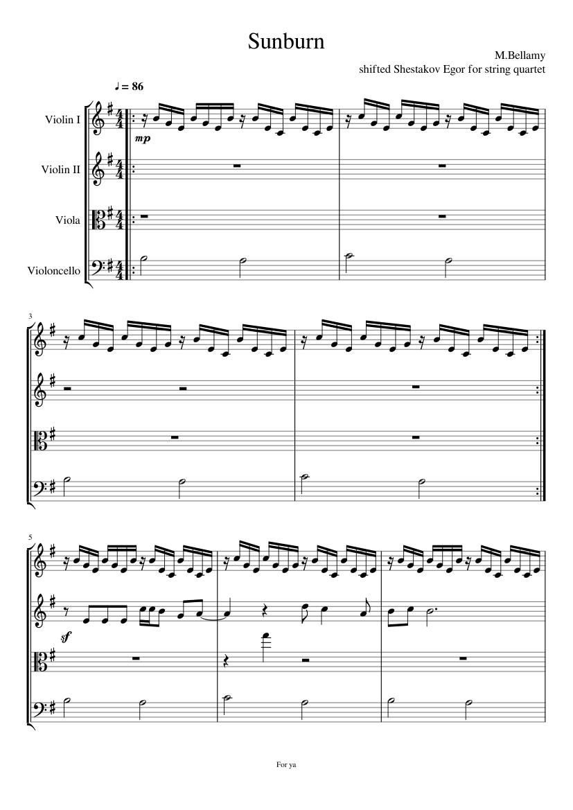 Muse-Sunburn Sheet music for Violin, Viola, Cello (String Quartet) |  Musescore.com