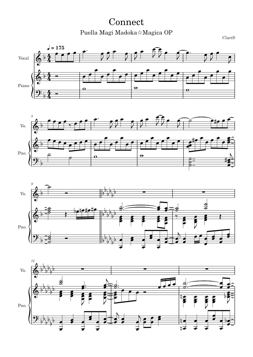 Connect – ClariS Puella Magi Madoka Magica OP Sheet Music for