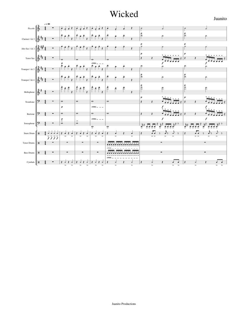 Wicked Riff Notes Wicked Sheet music for Trombone, Tuba, Flute piccolo, Clarinet in b ...