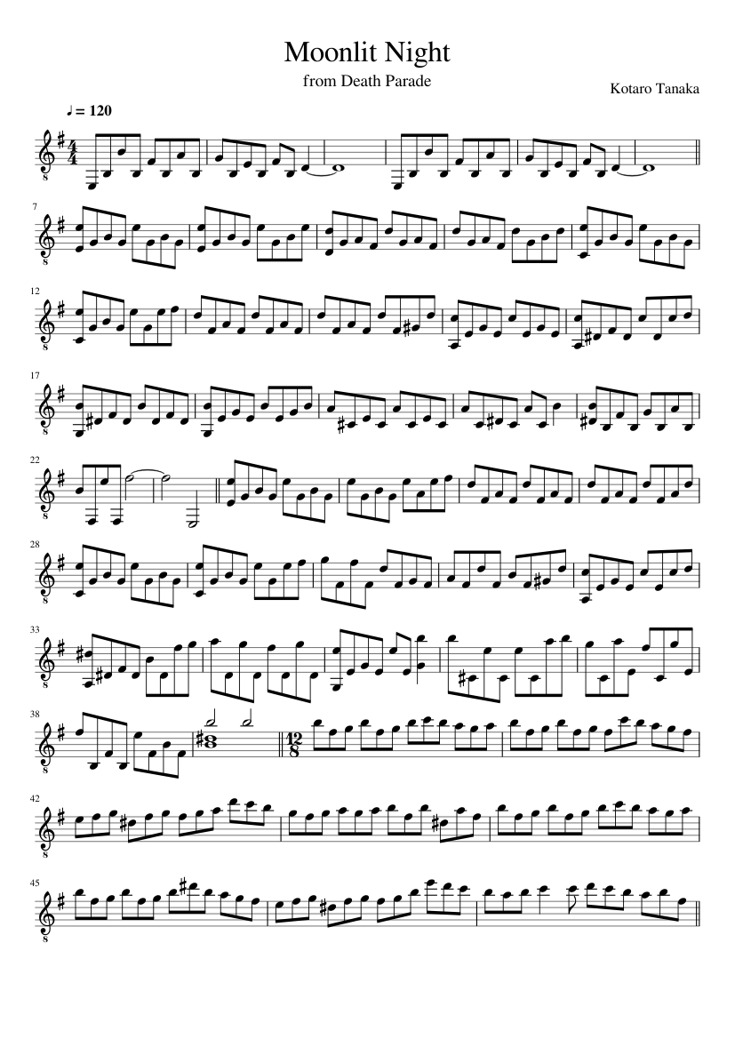Death Parade - Moonlit Night Sheet music for Guitar (Solo) | Musescore.com