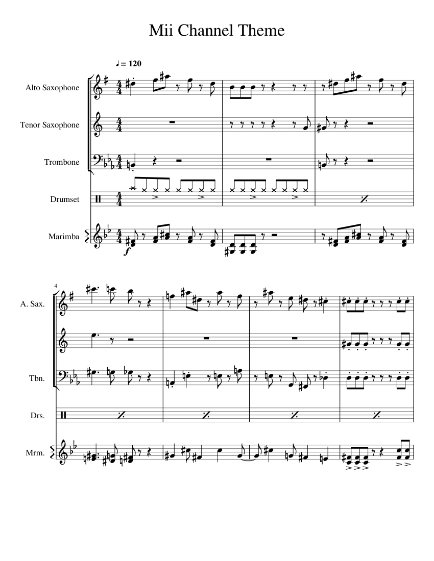 Mii Channel Theme For Range Of Instruments Sheet music for Trombone ...
