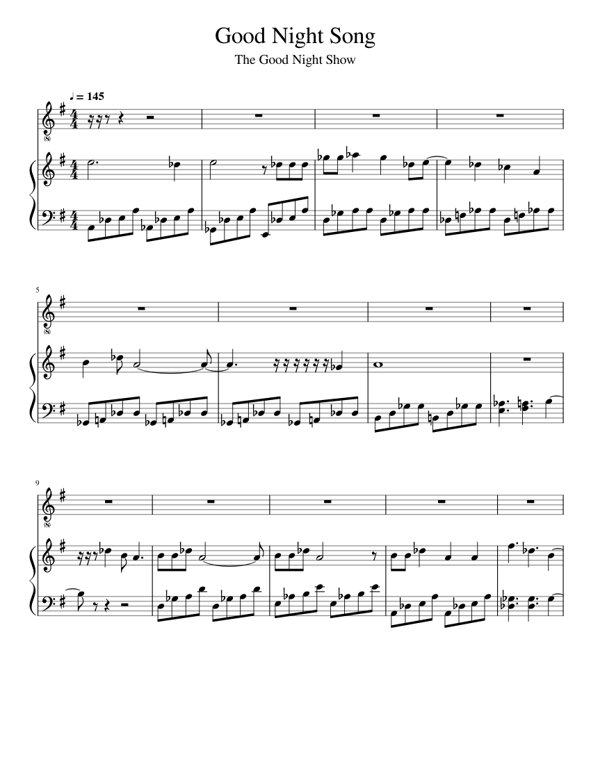 The Good Night Show - Goodnight Song Sheet music for Piano, Vocals (Piano-Voice)  | Musescore.com