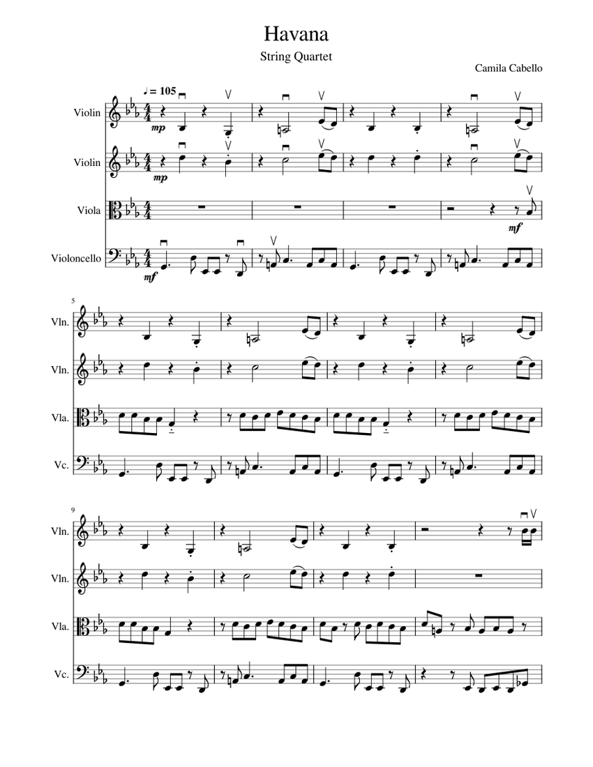 Havana- Camila Cabello Sheet music for Violin, Viola, Cello (String  Quartet) | Musescore.com