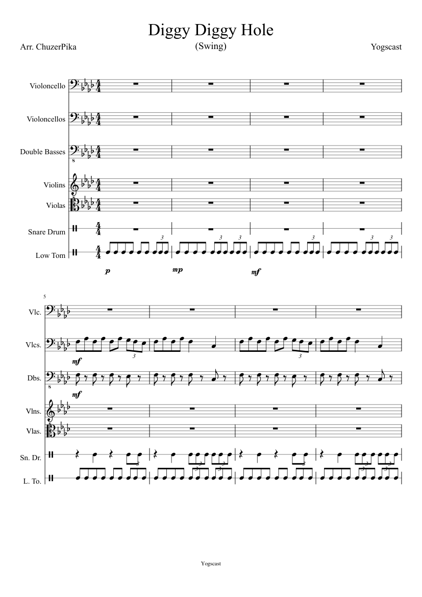 Diggy Diggy Hole Sheet music for Strings group (String Duet) | Musescore.com