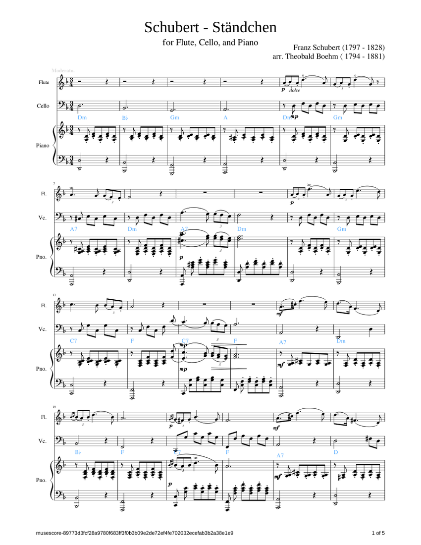 Schubert - Ständchen, for Flute, Cello, and Piano Sheet music for Piano,  Flute, Cello (Mixed Trio) | Musescore.com