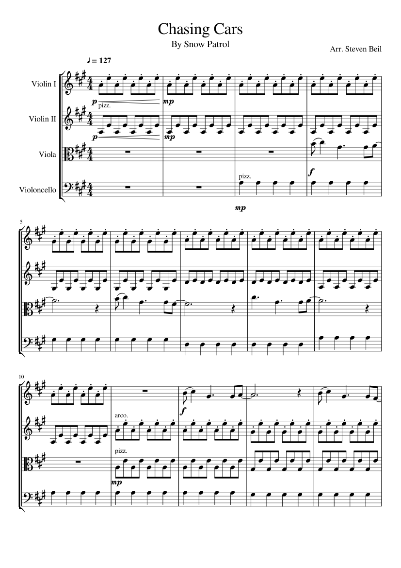 Chasing Cars Sheet music for Violin, Viola, Cello (String Quartet) |  Musescore.com