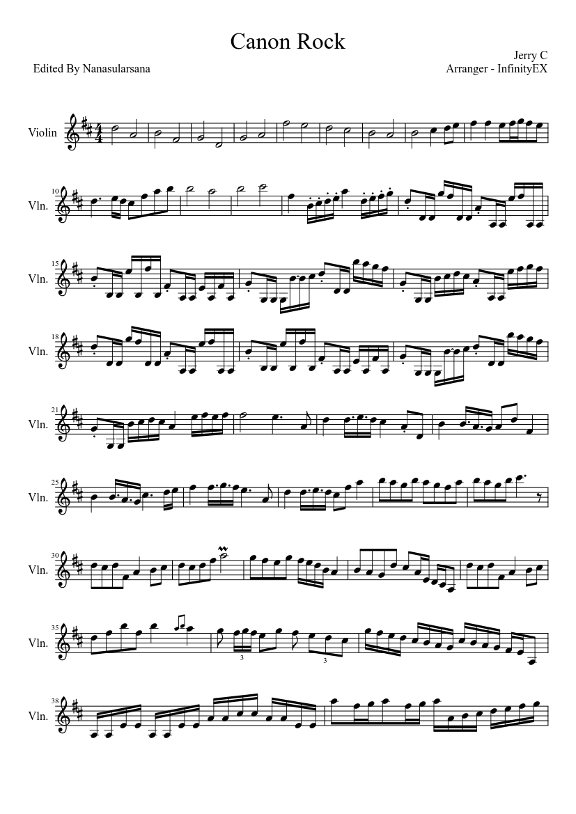 Canon Rock Sheet Music For Violin Solo Musescore Com